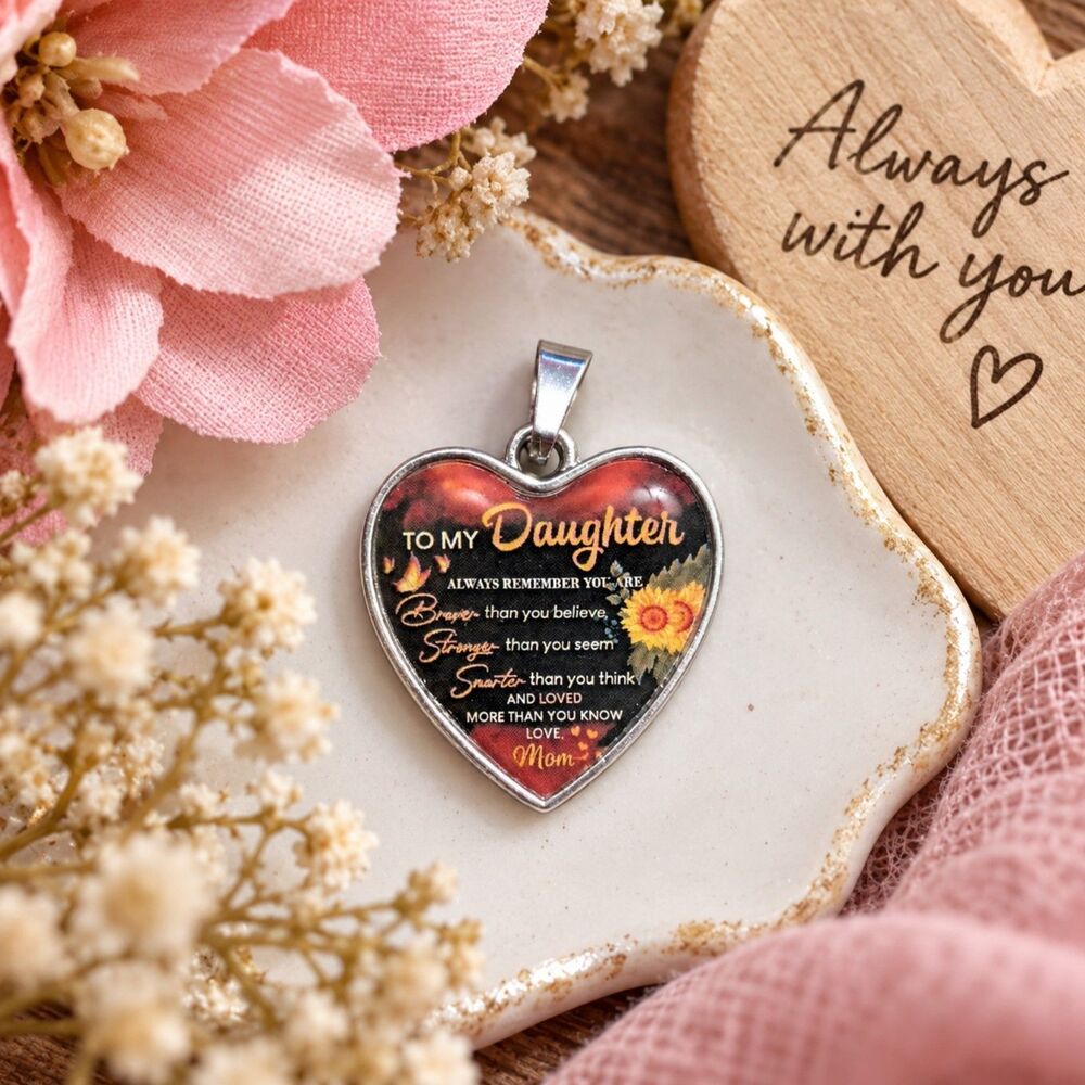 To My Daughter Heart Pendant, Mom Daughter Sunflower Inspirational Charm